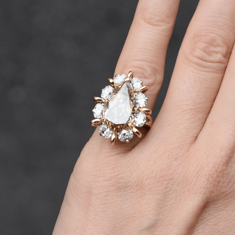 Unique Design Two Tone Halo Pear Cut Canary Sapphire Engagement Ring