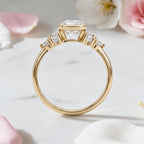 Luxury Jewelry Half Bezel Yellow Gold Cushion Cut White Sapphire Five Stone Engagement Ring