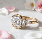 Luxury Jewelry Half Bezel Yellow Gold Cushion Cut White Sapphire Five Stone Engagement Ring