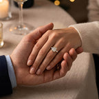 Luxury Jewelry Half Bezel Yellow Gold Cushion Cut White Sapphire Five Stone Engagement Ring