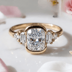 Luxury Jewelry Half Bezel Yellow Gold Cushion Cut White Sapphire Five Stone Engagement Ring