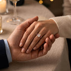 Unique Design Yellow Gold Half Bezel Cushion Cut White & Ruby Sapphire Engagement Ring