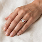 Unique Design Yellow Gold Half Bezel Cushion Cut White & Ruby Sapphire Engagement Ring
