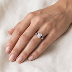 Luxury Jewelry Yellow Gold Half Bezel Cushion Cut White & Amethyst Sapphire Engagement Ring
