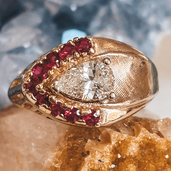 Vintage Yellow Gold Halo Pear Cut White Sapphire Cocktail Ring For Women