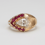 Vintage Yellow Gold Halo Pear Cut White Sapphire Cocktail Ring For Women