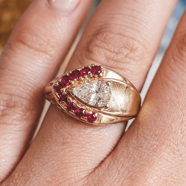 Vintage Yellow Gold Halo Pear Cut White Sapphire Cocktail Ring For Women