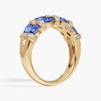 Double Row Yellow Gold Oval Cut Blue Sapphire Half Eternity Wedding Band For Women