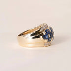 Estate Yellow Gold Multi Row Oval Cut Blue Sapphire Half Eternity Wide Wedding Band For Women