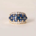 Estate Yellow Gold Multi Row Oval Cut Blue Sapphire Half Eternity Wide Wedding Band For Women