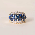 Estate Yellow Gold Multi Row Oval Cut Blue Sapphire Half Eternity Wide Wedding Band For Women