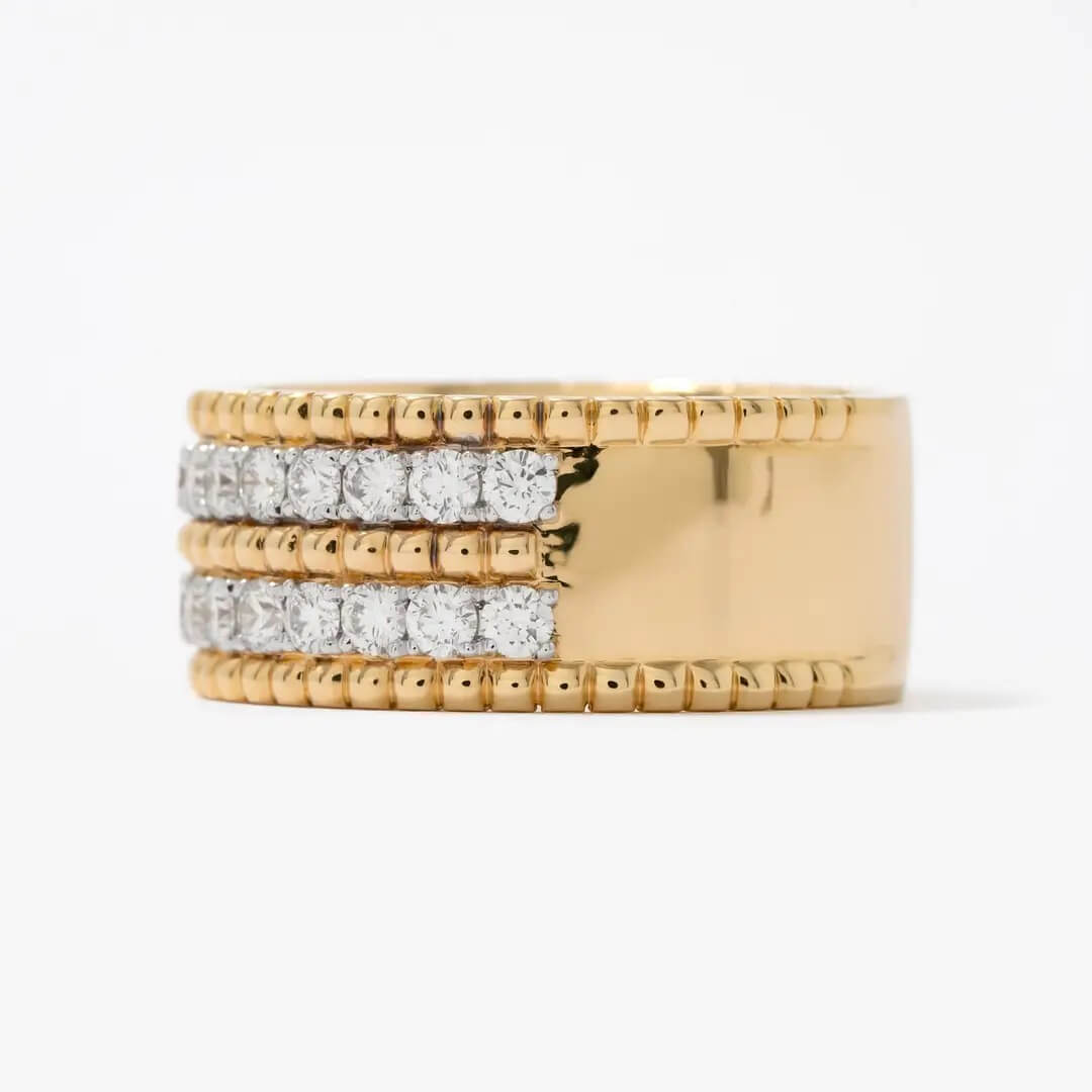 Luxury Jewelry Yellow Gold Multi Row Round Cut White Sapphire Half   Eternity Wedding Band For Women