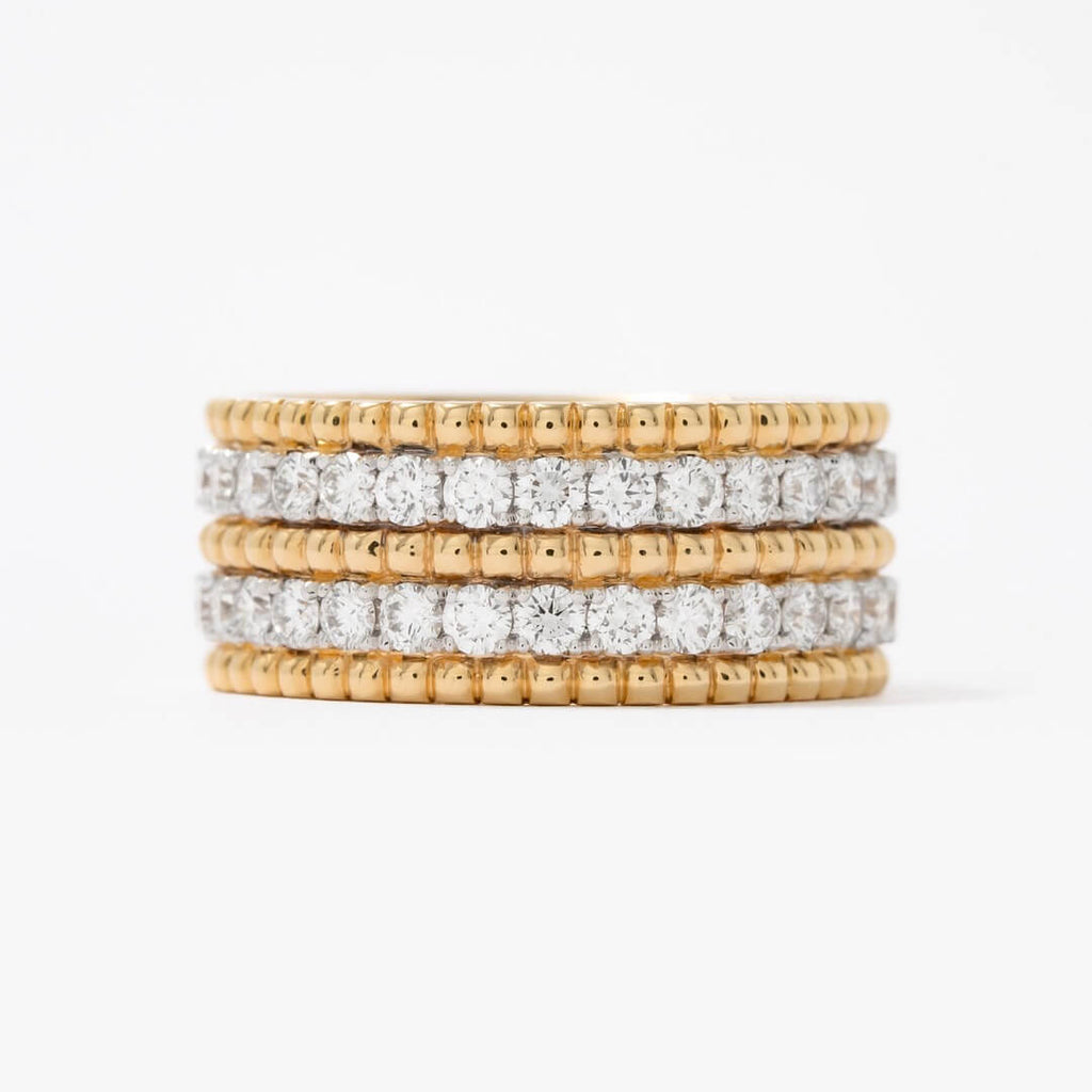 Luxury Jewelry Yellow Gold Multi Row Round Cut White Sapphire Half   Eternity Wedding Band For Women