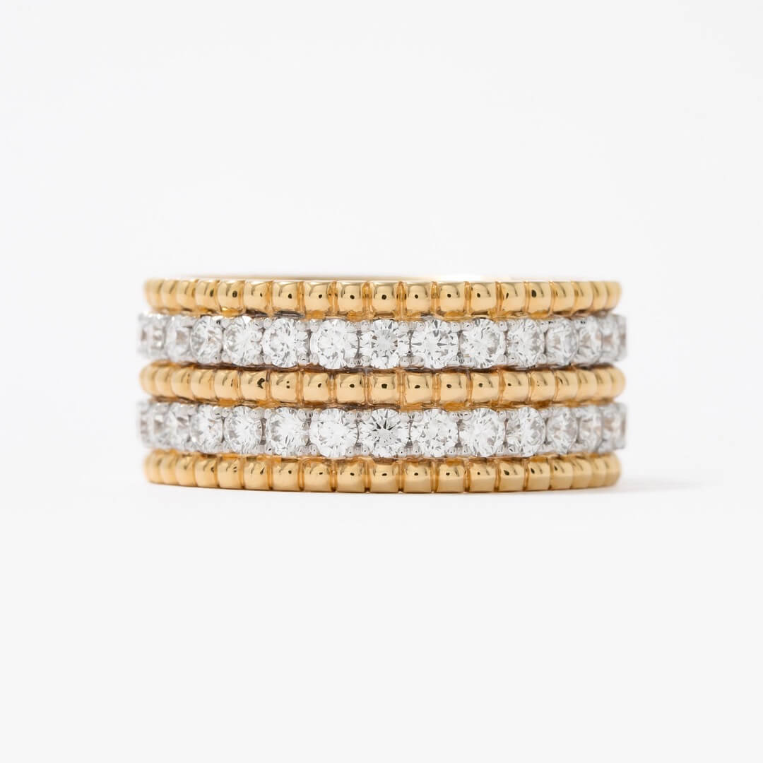 Luxury Jewelry Yellow Gold Multi Row Round Cut White Sapphire Half   Eternity Wedding Band For Women