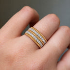 Luxury Jewelry Yellow Gold Multi Row Round Cut White Sapphire Half   Eternity Wedding Band For Women