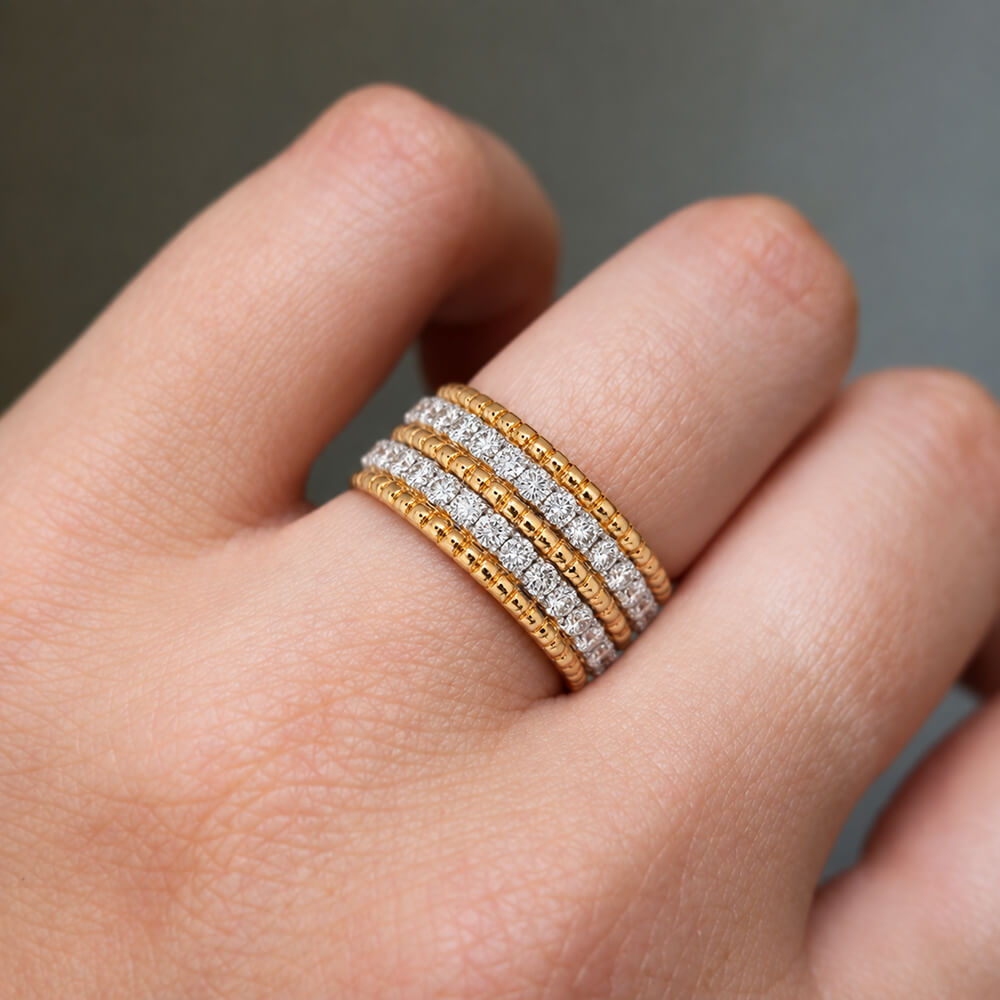 Luxury Jewelry Yellow Gold Multi Row Round Cut White Sapphire Half   Eternity Wedding Band For Women