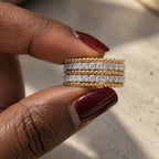 Luxury Jewelry Yellow Gold Multi Row Round Cut White Sapphire Half   Eternity Wedding Band For Women