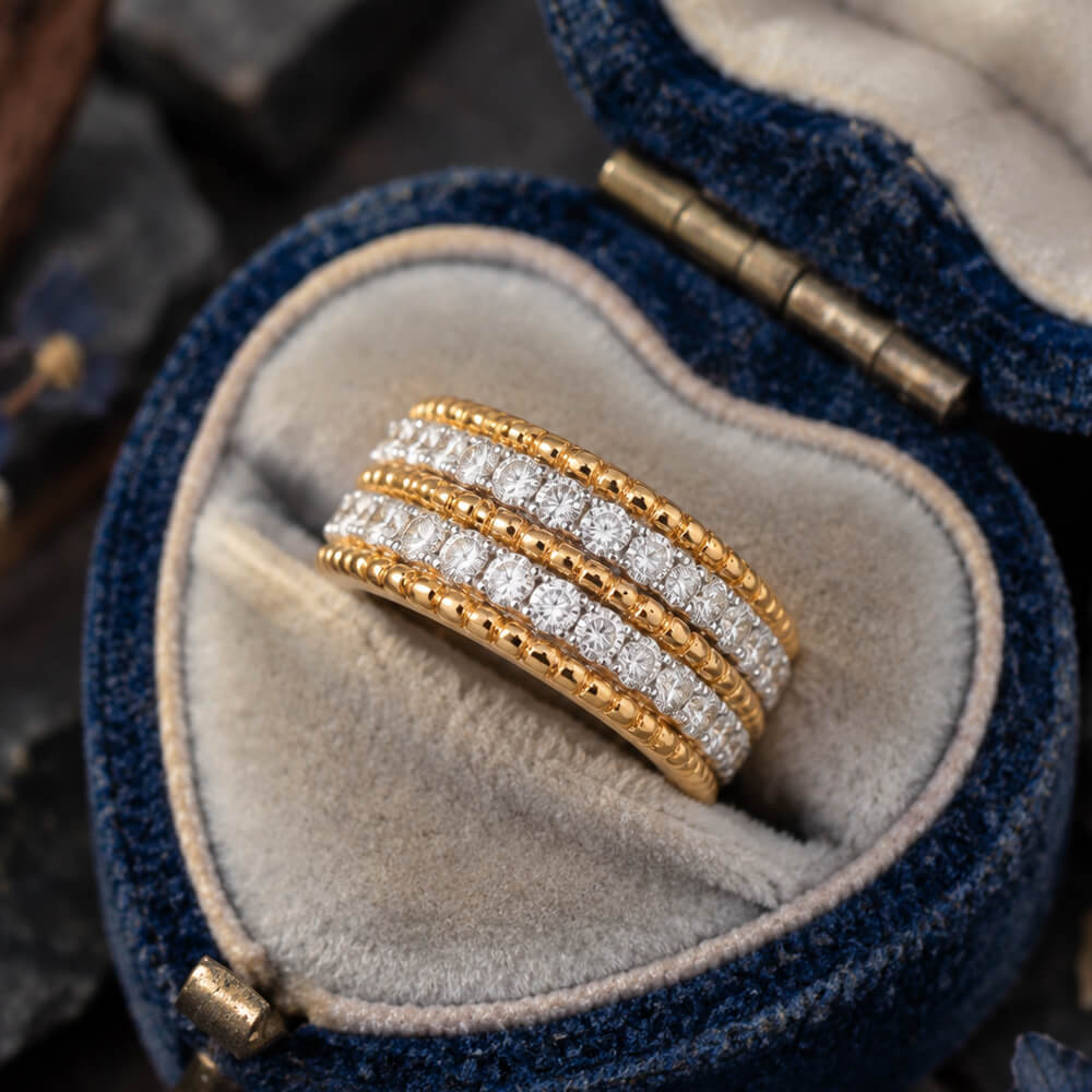 Luxury Jewelry Yellow Gold Multi Row Round Cut White Sapphire Half   Eternity Wedding Band For Women