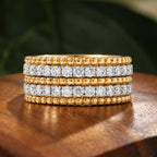 Luxury Jewelry Yellow Gold Multi Row Round Cut White Sapphire Half   Eternity Wedding Band For Women