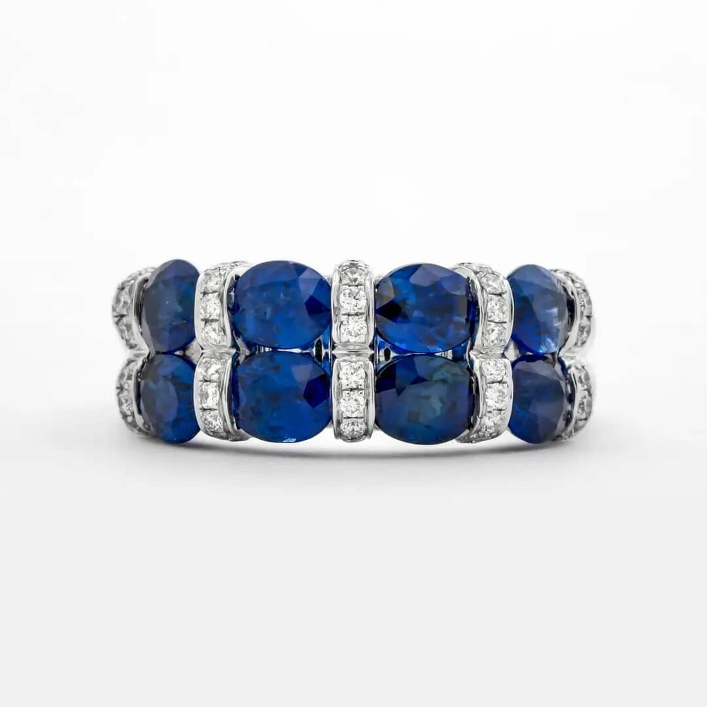 Luxury Jewelry Oval Cut Blue Sapphire Half Eternity Wedding Band For Women