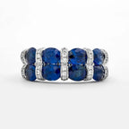 Luxury Jewelry Oval Cut Blue Sapphire Half Eternity Wedding Band For Women