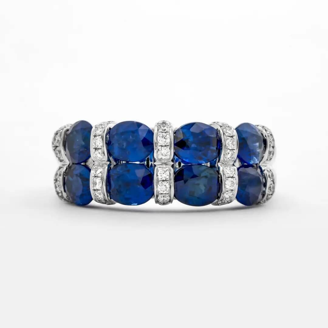 Luxury Jewelry Oval Cut Blue Sapphire Half Eternity Wedding Band For Women