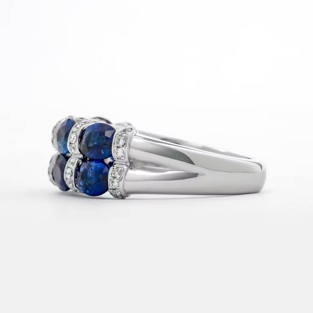 Luxury Jewelry Oval Cut Blue Sapphire Half Eternity Wedding Band For Women