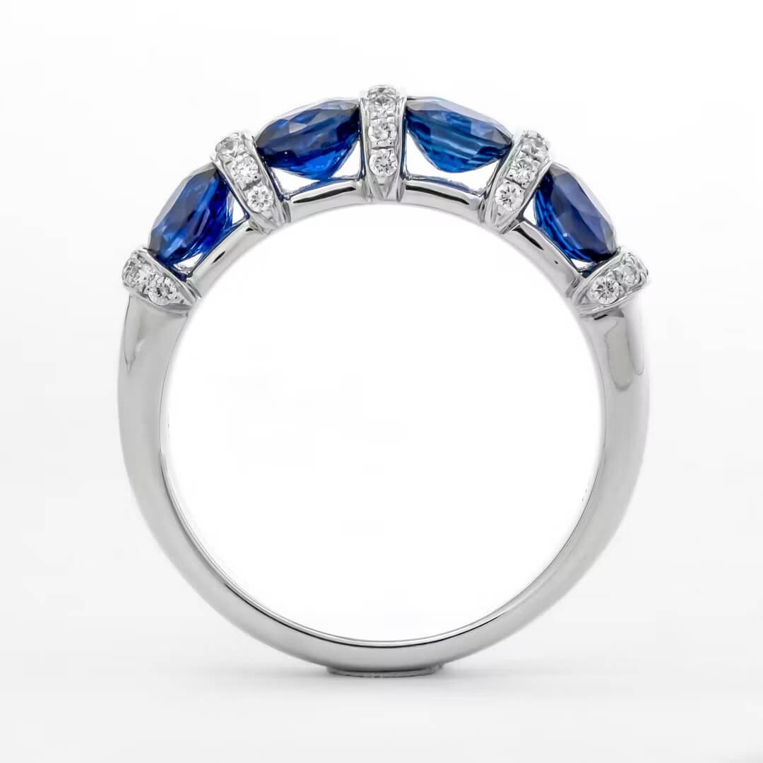 Luxury Jewelry Oval Cut Blue Sapphire Half Eternity Wedding Band For Women