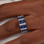 Luxury Jewelry Oval Cut Blue Sapphire Half Eternity Wedding Band For Women