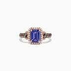 Fashion Two Tone Halo Emerald Cut Blue Sapphire Engagement Ring