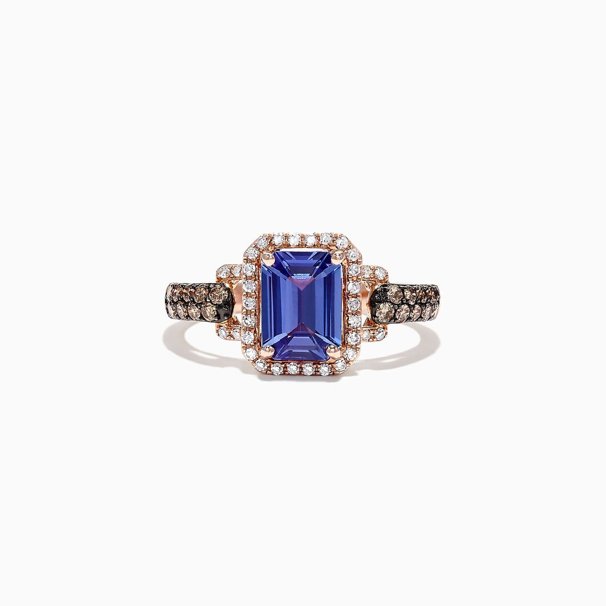 Fashion Two Tone Halo Emerald Cut Blue Sapphire Engagement Ring