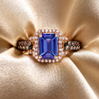 Fashion Two Tone Halo Emerald Cut Blue Sapphire Engagement Ring