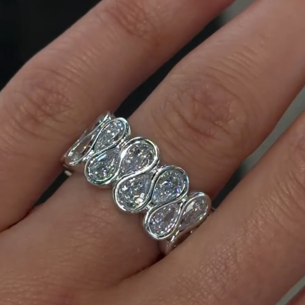 Double Row Bezel Pear Cut White Sapphire Eternity Wedding Band For Women
