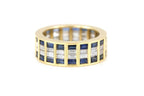 Classic Yellow Gold Multi Row Baguette Cut White & Blue Sapphire Eternity Wedding Band For Women