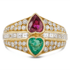 Vintage Bezel Heart Cut Ruby & Emerald Sapphire Engagement Ring