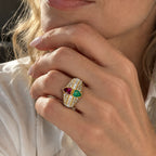 Vintage Bezel Heart Cut Ruby & Emerald Sapphire Engagement Ring