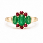 Unique Design Yellow Gold Half Halo Oval Cut Emerald Sapphire Engagement Ring