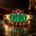 Unique Design Yellow Gold Half Halo Oval Cut Emerald Sapphire Engagement Ring