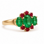 Unique Design Yellow Gold Half Halo Oval Cut Emerald Sapphire Engagement Ring