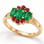 Unique Design Yellow Gold Half Halo Oval Cut Emerald Sapphire Engagement Ring