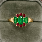 Unique Design Yellow Gold Half Halo Oval Cut Emerald Sapphire Engagement Ring
