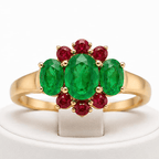 Unique Design Yellow Gold Half Halo Oval Cut Emerald Sapphire Engagement Ring