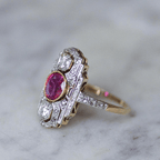 Art Deco Two Tone Bezel Round Cut Ruby & White Sapphire Engagement Ring