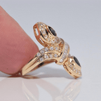 Vintage Navette Design Yellow Gold Halo Pear Cut Blue Sapphire Cocktail Ring For Women