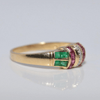 Vintage Yellow Gold Asscher Cut Ruby & Blue & Emerald Sapphire Half Eternity Wedding Band For Women