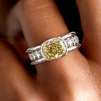 Luxury Jewelry Half Bezel Cushion Cut Canary Sapphire Engagement Ring