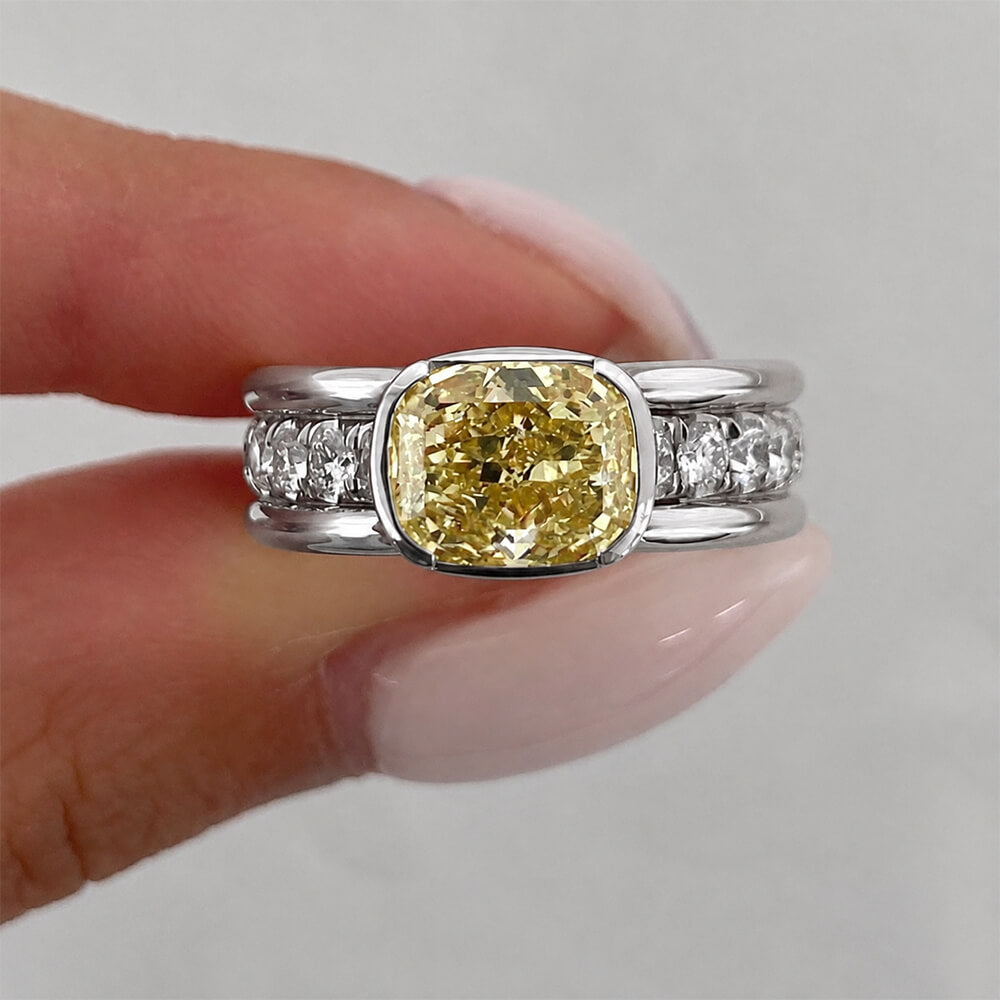 Luxury Jewelry Half Bezel Cushion Cut Canary Sapphire Engagement Ring