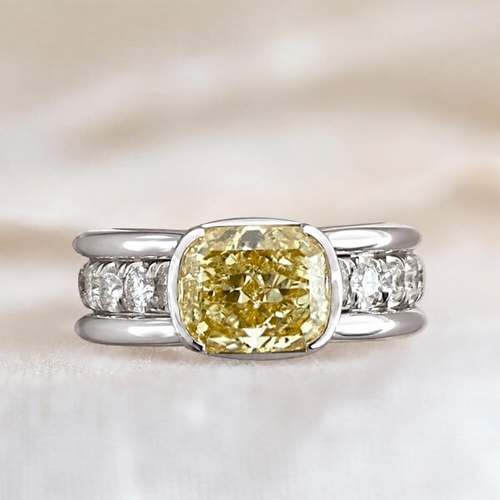 Luxury Jewelry Half Bezel Cushion Cut Canary Sapphire Engagement Ring