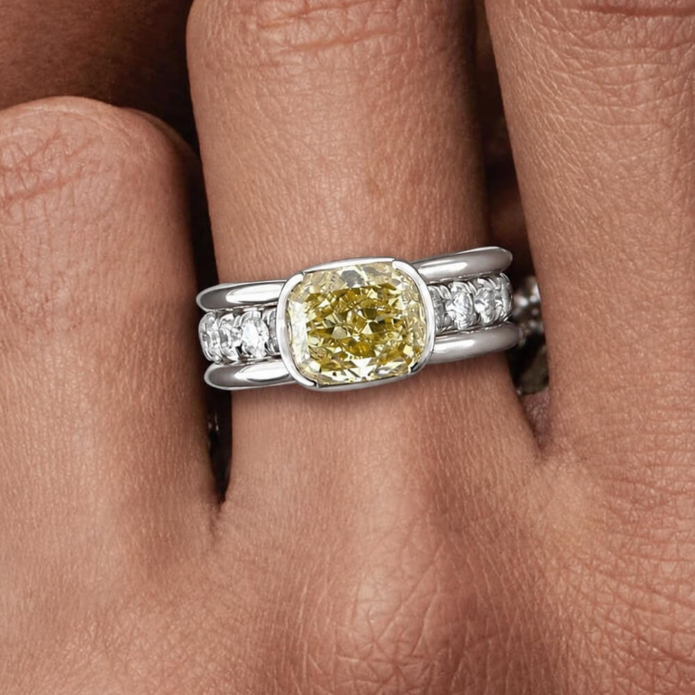Luxury Jewelry Half Bezel Cushion Cut Canary Sapphire Engagement Ring