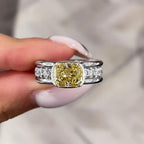 Luxury Jewelry Half Bezel Cushion Cut Canary Sapphire Engagement Ring